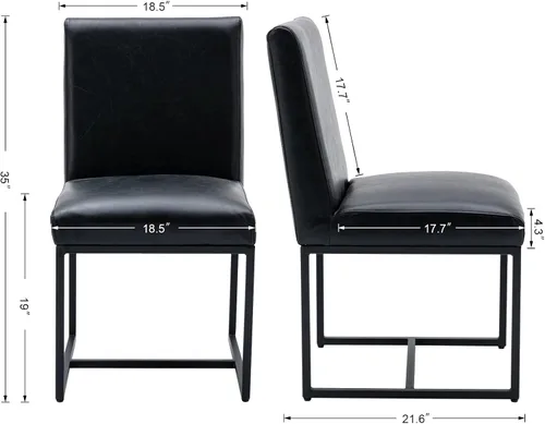 Vista 2 de Juego de 2 sillas de comedor modernas de tela, tapizadas de piel sintética, sillas de cocina sin brazos de mediados de siglo con patas negras
