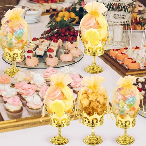 Vista 4 de 30 piezas de copa de corona rellenable de oro con bolsa para caja de dulces, regalos de boda, fiesta, contenedor decorativo de almacenamiento