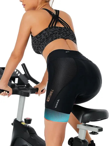 Vista 3 de NORTHHILL Pantalones cortos de ciclismo acolchados para mujer, pantalones cortos de ciclismo de cintura alta con forro 4D acolchado de gel Spin