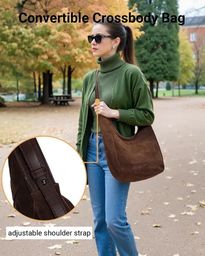 Vista 3 de Herald Bolso de hombro holgado de ante para mujer, bolso cruzado Crescent con correa ajustable