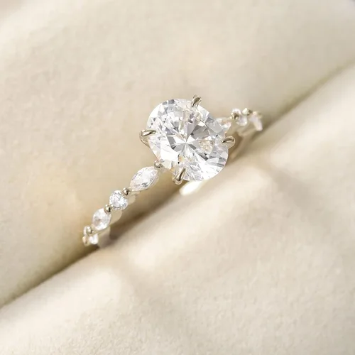 Vista 3 de EAMTI Anillo de compromiso de plata de ley 925 con circonita cúbica de corte ovalado anillo de compromiso con halo solitario para mujer talla 3-13