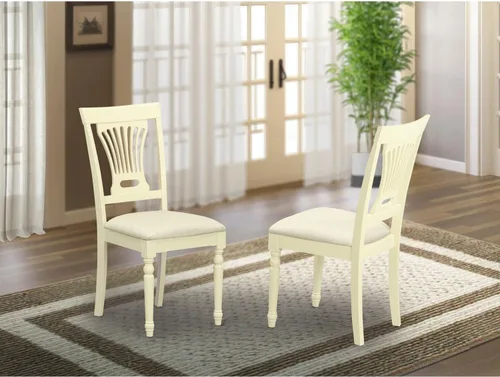 Vista 2 de East West Furniture PVC-WHI-C Plainville - Sillas de comedor para cocina, sillas tapizadas de madera maciza de tela de lino, juego de 2, suero