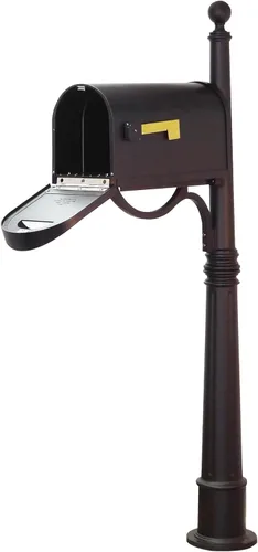 Vista 4 de Buzón clásico con poste de aluminio, buzón negro con poste Ashland - SCC-1008_SPK-600-BLK