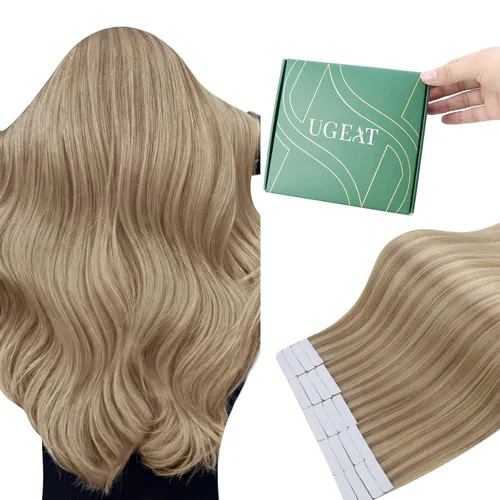 Vista 19 de Ugeat Extensiones de cabello humano con cinta invisible, extensiones de cabello negro con cinta, extensiones de cabello humano negro azabache