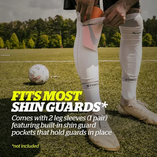 Vista 4 de Storelli BodyShield - Espinilleras de compresión para fútbol, transpirables, absorben el sudor, protección contra impactos, 1 par Blanco