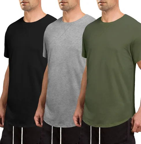 Vista 5 de JMIERR Mens 3 Pack Cotton Hipster Hip Hop Longline Crewneck T-Shirt