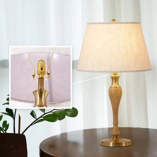 Vista 9 de Lámpara de noche LED para dormitorio, lámpara de escritorio moderna con interruptor regulable y bombilla, lámpara de mesa de madera para mesita