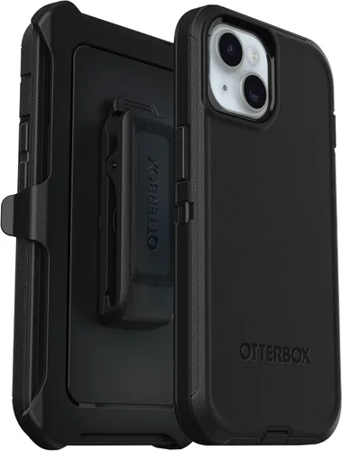 Vista 3 de OtterBox Funda para iPhone 17e, iPhone 16e, iPhone 15, iPhone 14 y iPhone 13 Defender Series, color negro, sin pantalla, resistente y duradera