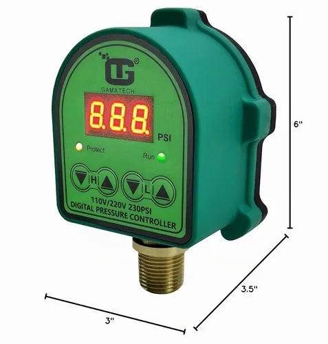 Vista 9 de GamaTech - Interruptor de presión ajustable digital de 110 V/220 V, 10 A/5 A, para bomba de agua y bomba de aire, 1/2 pulgada macho NPT, 0-230 psi