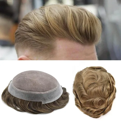 Vista 42 de Toupee For Men Hair Piece Fine Mono Hair System For Men Human Hair Mens Toupee Hair Piece For Men Hair Replacement Protesis Capilar 8x10 Medium