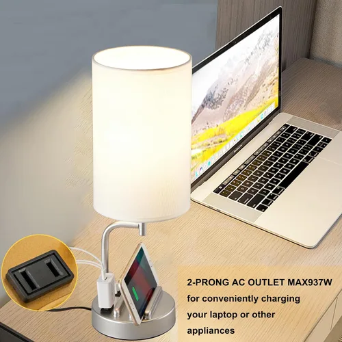Vista 5 de Dreamholder - Lámpara de mesa con control táctil USB, lámpara de noche mejorada de 3 vías regulables con puertos de carga USB C y A y tomacorriente