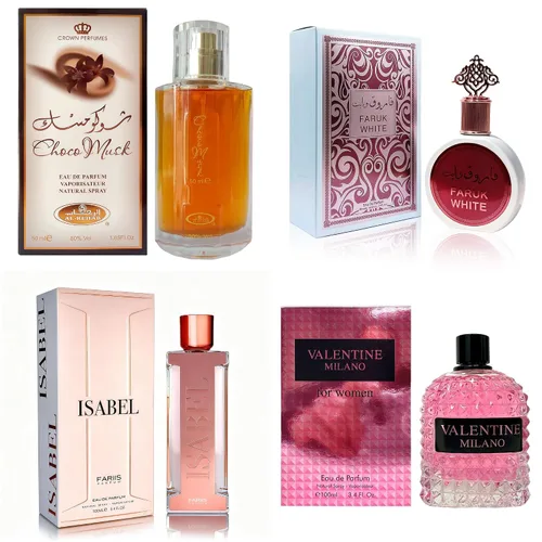 Vista 20 de AFLUXE Set de perfume para mujer, 4 piezas, colección Eau De Parfum de larga duración, almizcle Choco/Milano Mujer/6pm Rosa/7AM Fresh