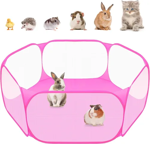 Vista 11 de Amakunft Corralito de animales pequeños 2 en 1 con almohadilla impermeable, patio de juegos portátil desplegable para conejillos de indias, conejos