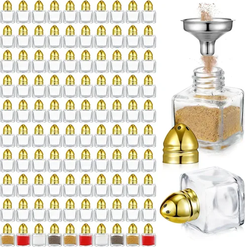 Vista 10 de Uiifan 12 piezas 0.5 oz pequeños saleros y pimenteros de forma cúbica con tapas tonalizadas, frascos de condimento de vidrio transparente mini