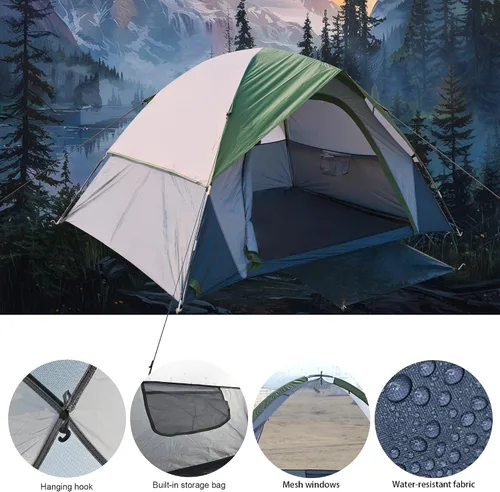 Vista 4 de Tienda de campaña al aire libre para 2 personas, impermeable, doble capa, resistente al viento, se puede utilizar para senderismo al aire libre