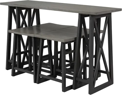 Vista 8 de Farmhouse - Juego de comedor rústico de 5 piezas con 4 taburetes, juego de mesa consola de madera con acabado de dos tonos, para comedor pequeños