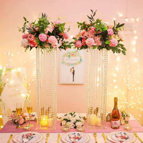 Vista 3 de NUPTIO Soporte para florero de trompeta, 24 pulgadas de alto, dorado, juego de 2 Elegante decoración geométrica de mesa de centro de mesa