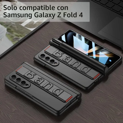 Vista 4 de Funda para Samsung Galaxy Z Fold 4 con correa para la muñeca, protector de pantalla y ranura para S Pen, bisagra magnética protectora ultradelgada a