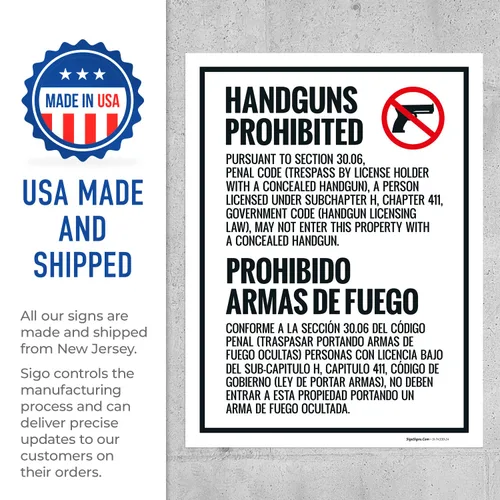 Vista 5 de Concealed Carry Prohibited Texas Penal Code Section 3007 Bilingual Sidewalk
