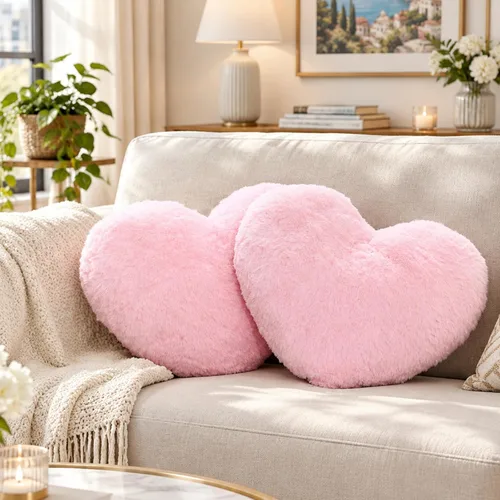 Vista 7 de Remerry - 2 almohadas de felpa con forma de corazón para niña, color rosa intenso Rosa Hot