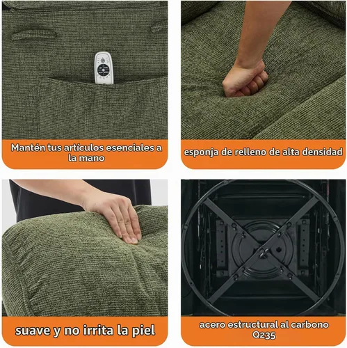 Vista 5 de Garvee Silla reclinable giratoria de 360° con bolsillos laterales, tela de Verde- lino