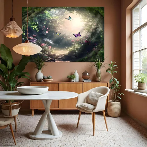 Vista 6 de Telón de fondo de fotos de bosque encantado, tapiz de pared de mariposa, fondo de fotografía de hadas, pancarta temática de fantasía, decoración