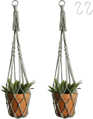 Vista 15 de Artilady Maceta Colgante Negra para Plantas de Interior Colgador de Plantas de Macramé Soporte Colgante Grande para Plantas con Cuentas Ajustables