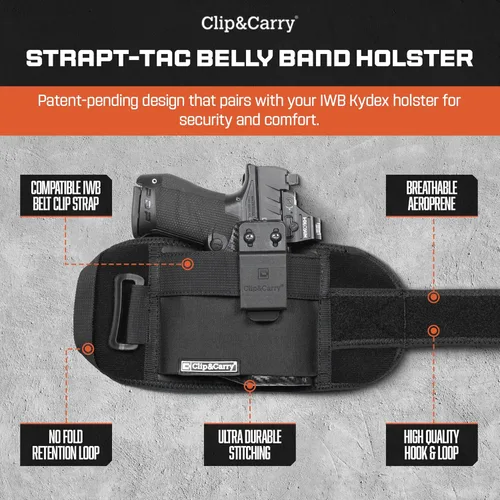 Vista 3 de Clip & Carry STRAPT-TAC - Funda para banda para el vientre, uso con cualquier funda de pistola Kydex IWB para transporte oculto
