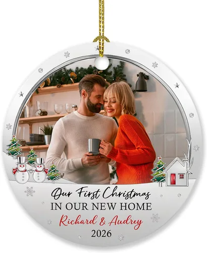 Vista 23 de Adorno de 5º aniversario, decoración del árbol de Navidad, nombres personalizados y recuerdos de aniversario de fotos, regalos para parejas juntas