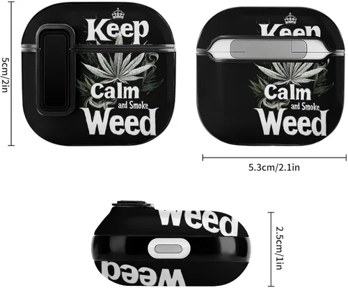 Vista 2 de Keep Calm and Smoke Weeds - Funda para auriculares Bluetooth compatible con AirPods 4 con protector de botón negro