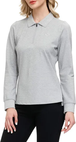 Vista 11 de JINSHI Polo de golf para mujer, de manga larga, con cremallera, deportiva, de secado rápido, atlética, casual, ajustada