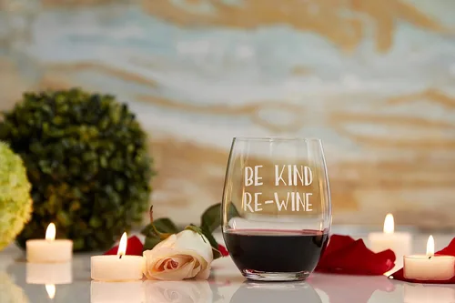Vista 3 de Lushy Wino Be Kind, Re-Wine - Lindo, novedoso, grabado al agua, copa de vino de 16 onzas sin tallo con frases divertidas en caja de regalo