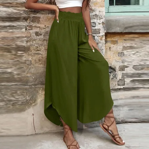 Vista 8 de Match Mujer Wild Cargo Pantalones Cintura elástica Pantalones de lino Barril Recto Pierna ancha Pantalones Largos