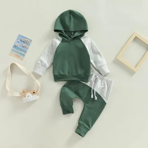 Vista 6 de Conjunto de 2 piezas de sudadera con capucha para bebé y niño, diseño de dinosaurio. Atuendo de otoño e invierno.