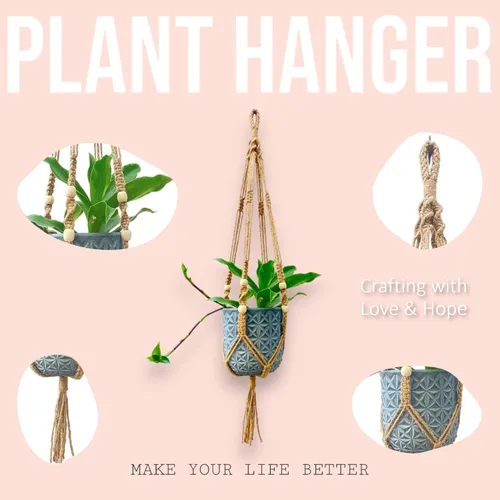 Vista 2 de Saigon Home Decor - Macetas colgantes de macramé para plantas de interior, colgador de plantas con cuentas de madera decorativas con borlas