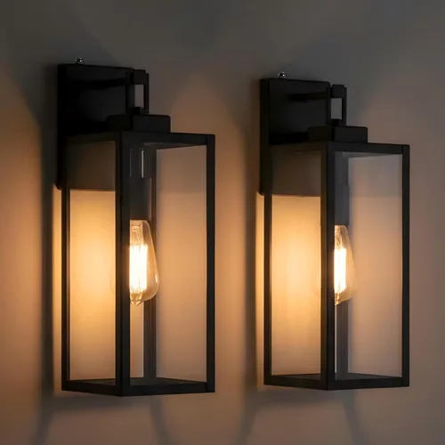 Vista 13 de Paquete de 2 Luces de Aplique para Exteriores - Luz de Pared Exterior de 12 Pulgadas, Aplique Exterior de Acero y Vidrio para Porche, Farol de Pared
