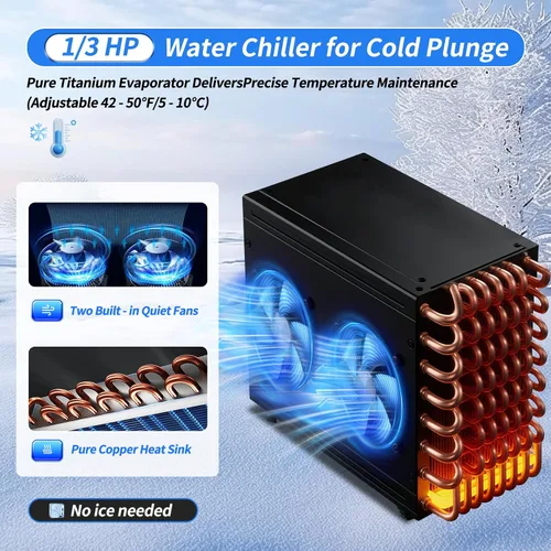 Vista 3 de Enfriador de agua para baño de hielo, enfriador de inmersión en frío de 1/3 HP con filtro externo, almohadilla de filtro y bomba, enfriador de agua