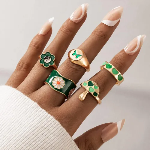 Vista 2 de Long tiantian Juego de anillos turquesa para mujer, anillos vintage occidentales, joyería bohemia de verano para adolescentes, niñas, anillos