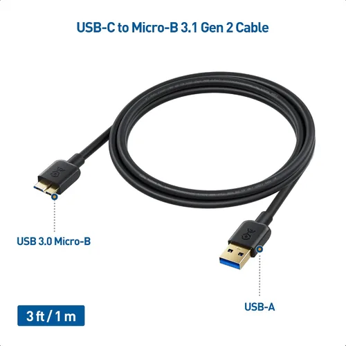 Vista 3 de Cable Matters Paquete de 2 cables micro USB 3.0 – 3 pies, cable de disco duro externo, cable USB a USB Micro B, compatible con Seagate, LaCie