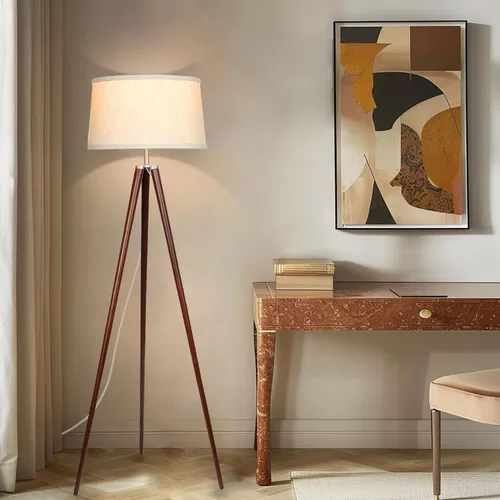 Vista 6 de Brightech Emma - Lámpara de pie LED, lámpara alta con patas de madera, lámpara de pie moderna de mediados de siglo para leer en el dormitorio Marrón