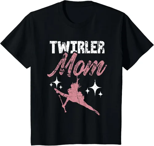Vista 27 de Twirler Mom Baton Madre Majorette Funny Gymnastic Twirling T-Shirt Negro
