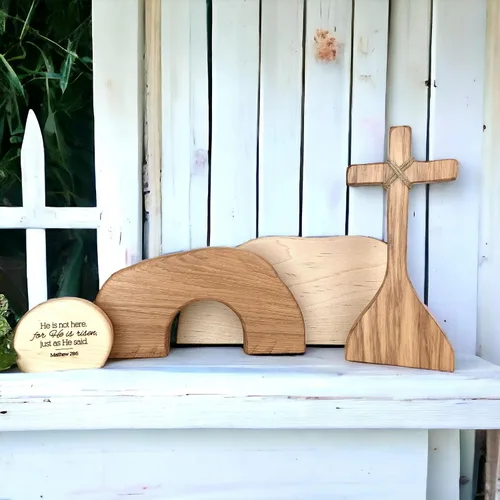 Vista 4 de Juego de bandeja de Pascua con texto en inglés "He is risen and He is not here" (A)