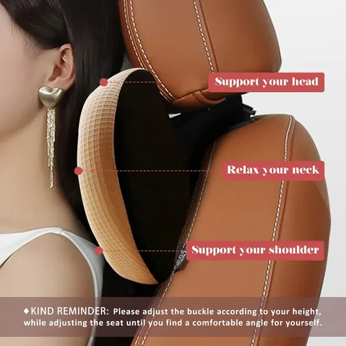 Vista 3 de Almohada súper cómoda para el reposacabezas del coche, almohada para el coche para aliviar el dolor de cuello con correa ajustable, 100% espuma Beige