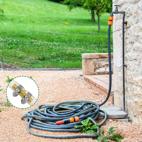 Vista 5 de Hooshing Kit de reparación de manguera de jardín de 6 piezas, conector de púas de latón de 1/2 pulgada con abrazaderas de acero inoxidable