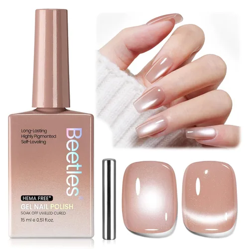 Vista 37 de Beetles - Esmalte de gel blanco, 0.5 onzas líquidas, tamaño completo, sin A - Creme White Hema Free white Rhythm