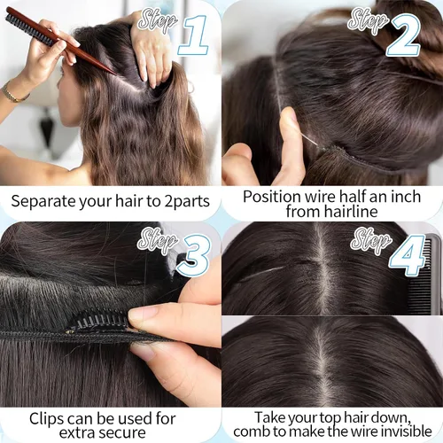 Vista 8 de KooKaStyle Extensiones de Cabello con Alambre Invisible, Largas, Lacias, en Capas, Sintéticas con Alambre Transparente, Tamaño Ajustable, 6 Clips
