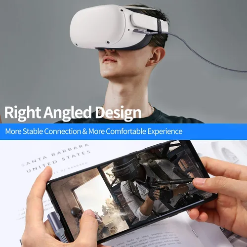 Vista 4 de Kuject - Cable Link USB 3 tipo A a C de 20 pies de largo compatible con Oculus Quest 2 cable de carga de nailon trenzado para visores de realidad