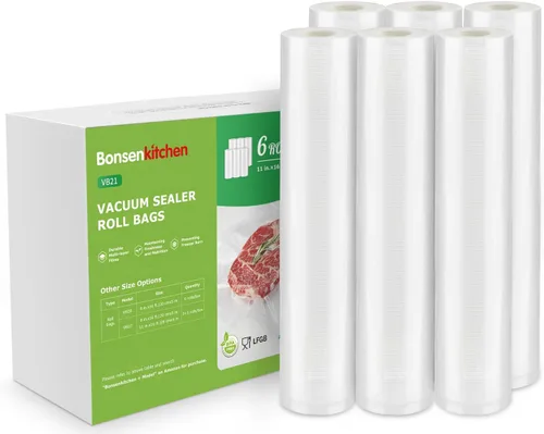 Vista 11 de Bolsas de sellado al vacío Bonsenkitchen, 6 paquetes de 3 rollos de 27,94 cm x 6,10 m + 3 rollos de 20,32 cm x 6,10 m, rollos de bolsas de grado