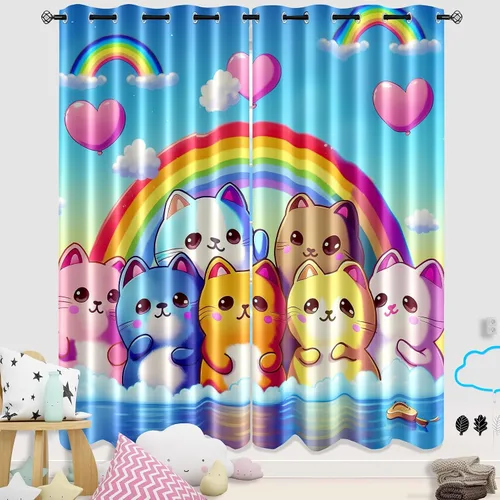 Vista 7 de Cortinas de Gato - Lindas Cortinas Opacas de Gato para Habitación de Niños Decoración Kawaii para Dormitorio de Niñas, 2 Paneles, 82 x 63 pulgadas