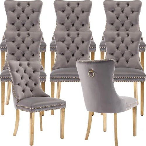Vista 61 de Juego de 2 Sillas de Comedor Modernas de Mediados de Siglo, Tapizadas en Terciopelo Beige con Respaldo Acolchado, Sillas de Cocina y Comedor, Patas